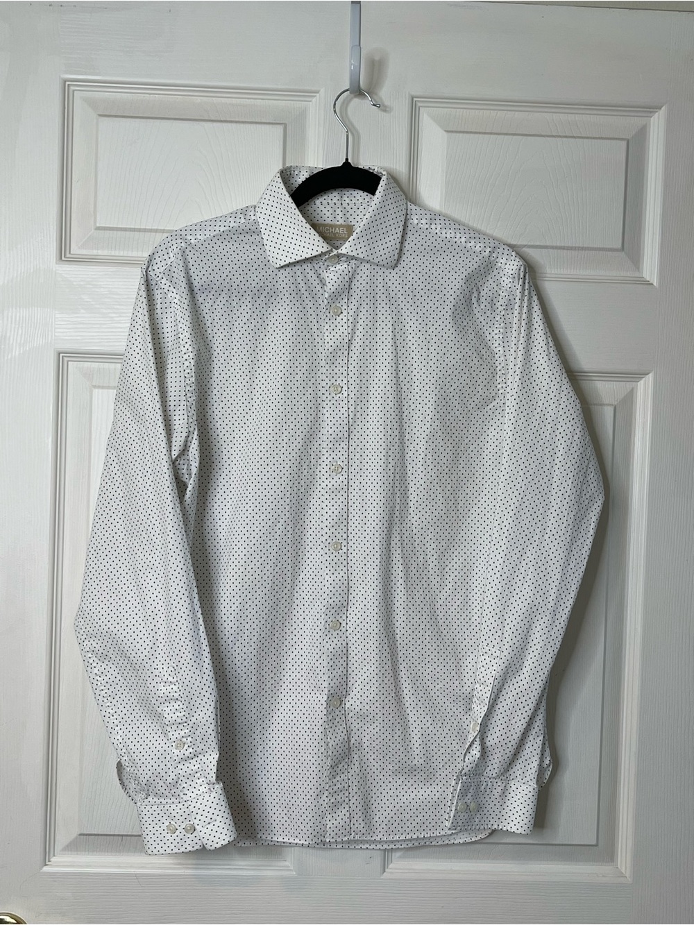 Michael Kors White Dress Shirt with Black Microdot Pattern